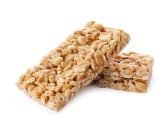Photo of Tasty peanut bars (kozinaki) isolated on white