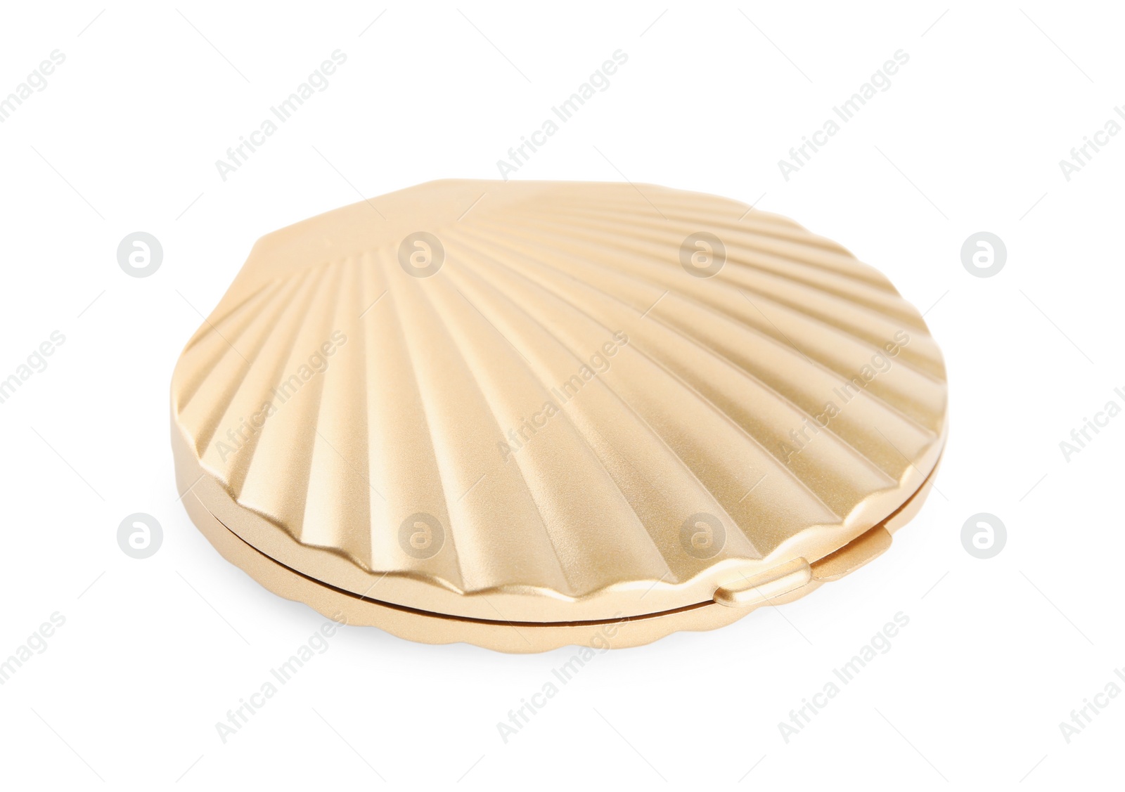 Photo of Gold cosmetic pocket mirror isolated on white