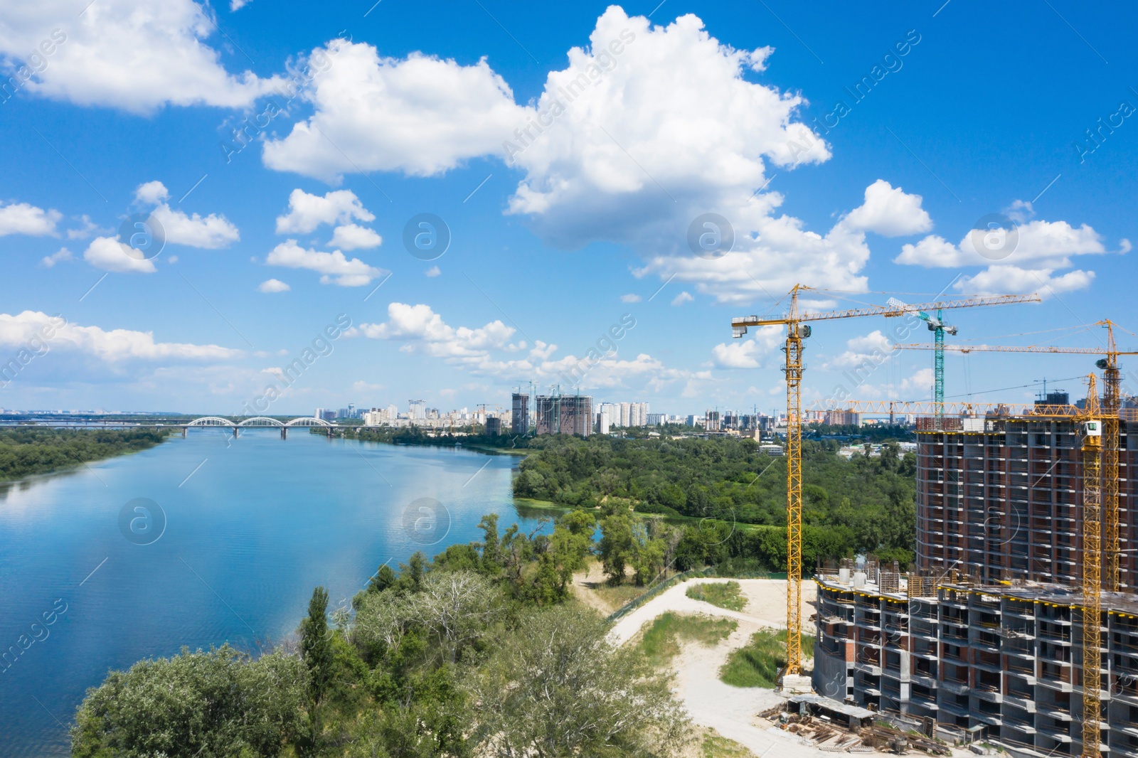 Image of Aerial view of buildings construction in city center