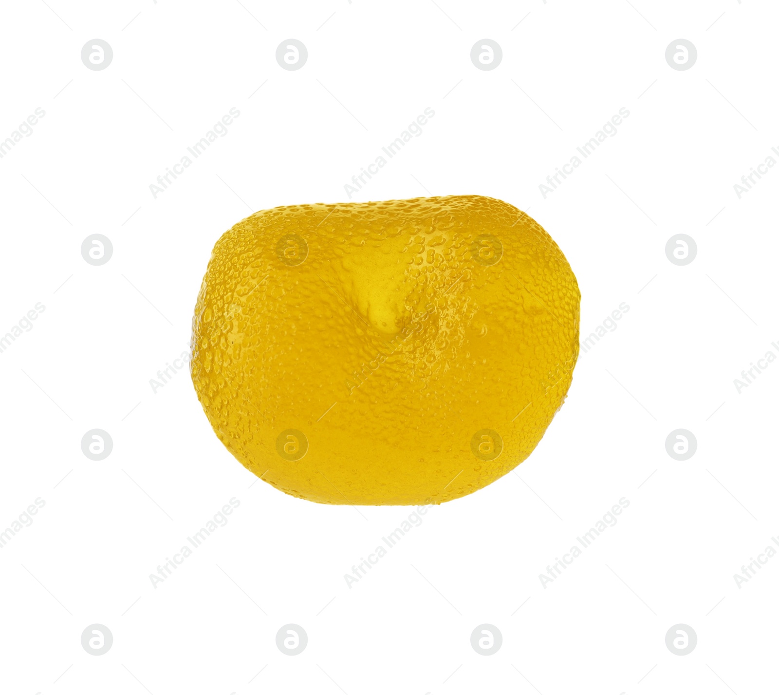 Photo of Delicious yellow gummy cherry candy isolated on white