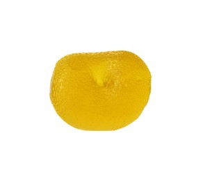 Photo of Delicious yellow gummy cherry candy isolated on white