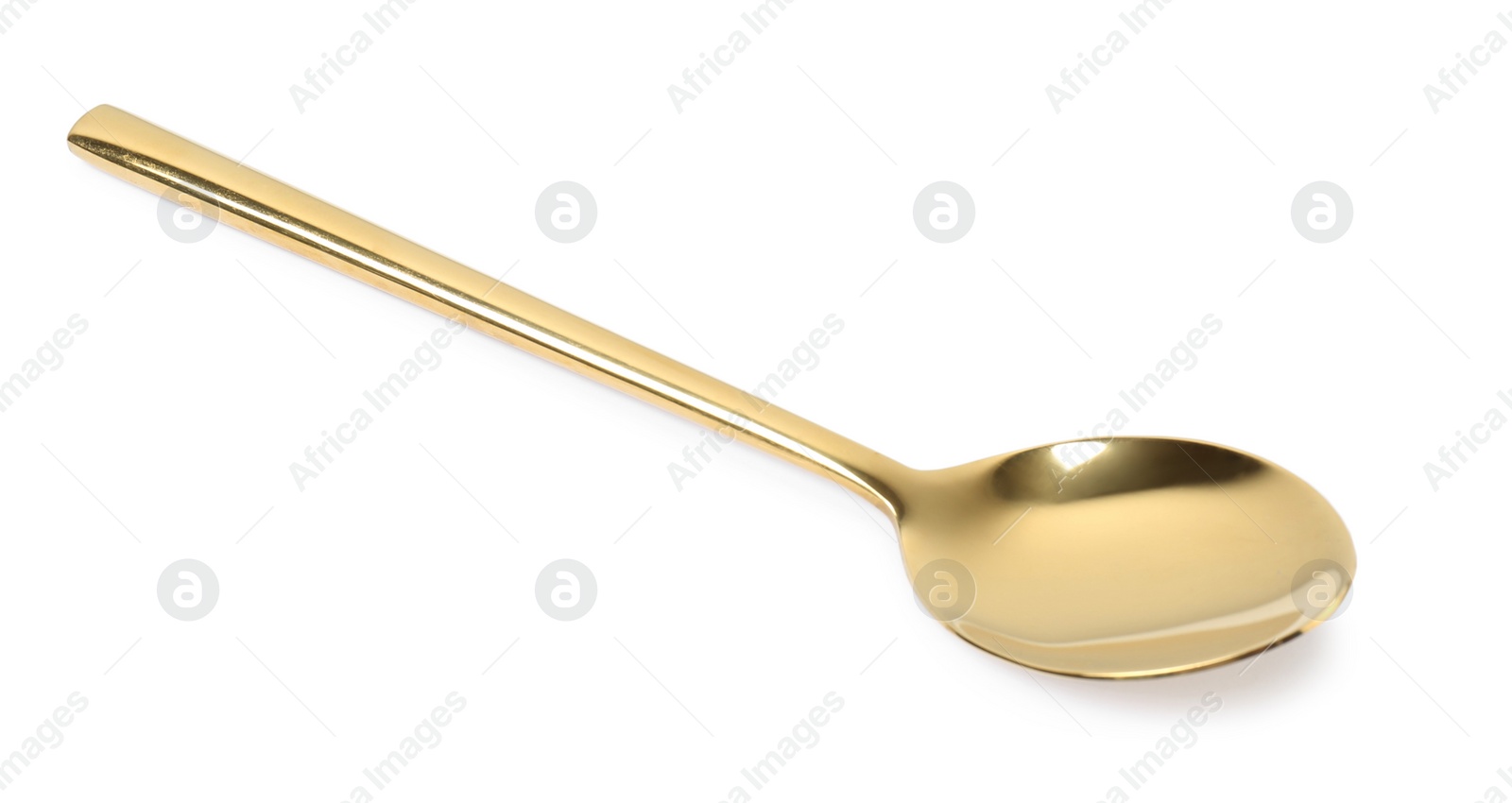 Photo of Stylish clean gold spoon on white background