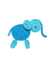 Photo of Light blue plasticine elephant isolated on white, top view