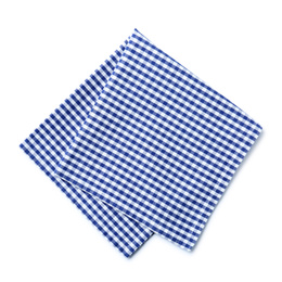 Photo of Folded checkered napkin isolated on white, top view