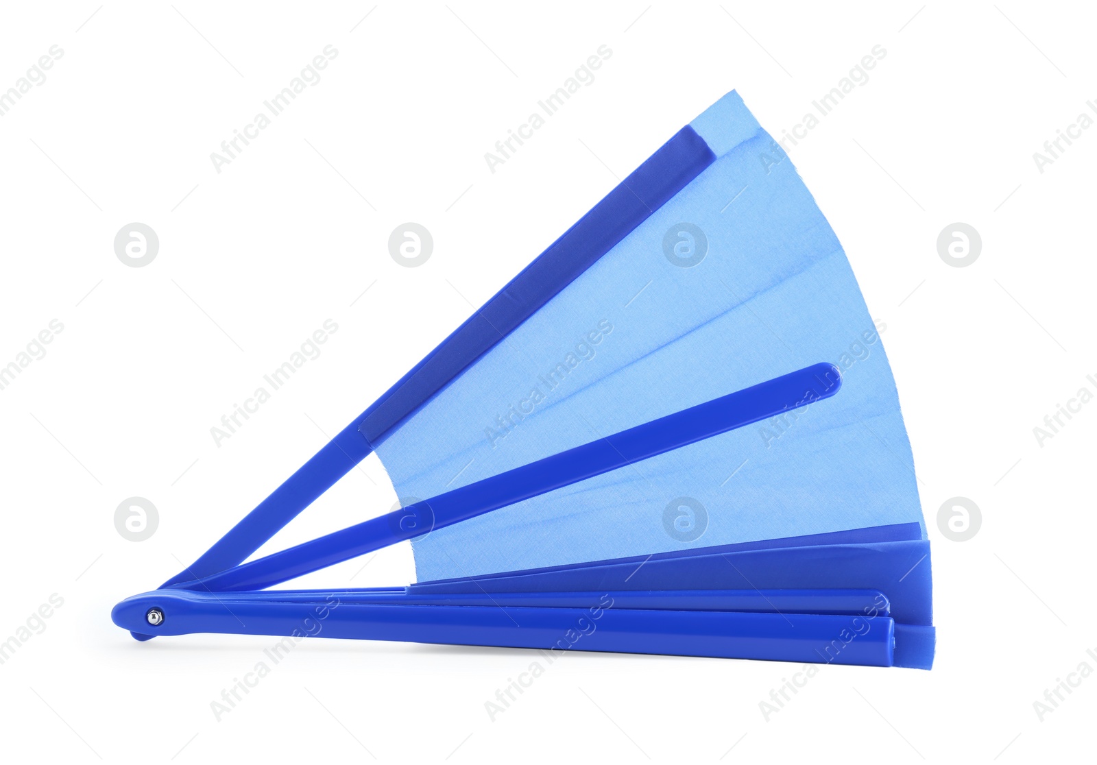 Photo of Light blue hand fan isolated on white