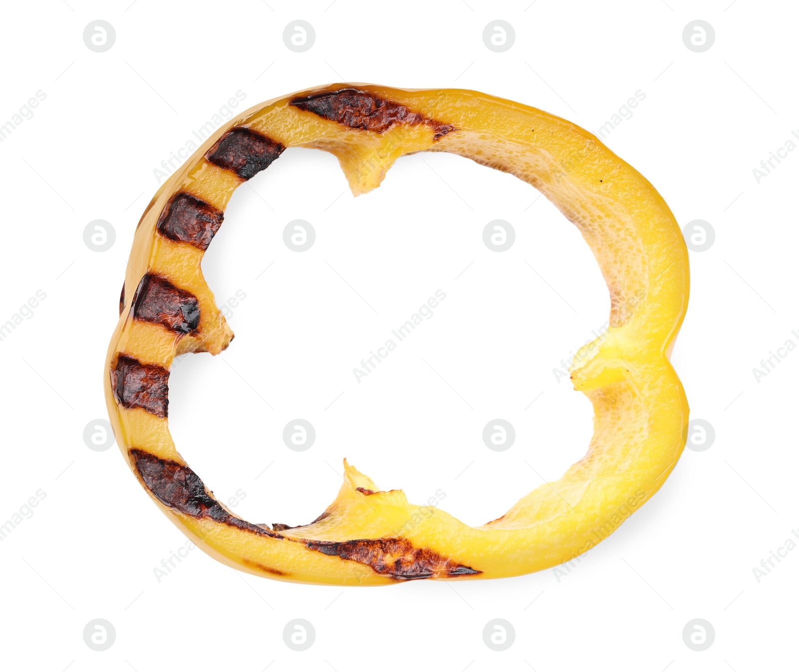 Photo of Slice of grilled yellow pepper isolated on white