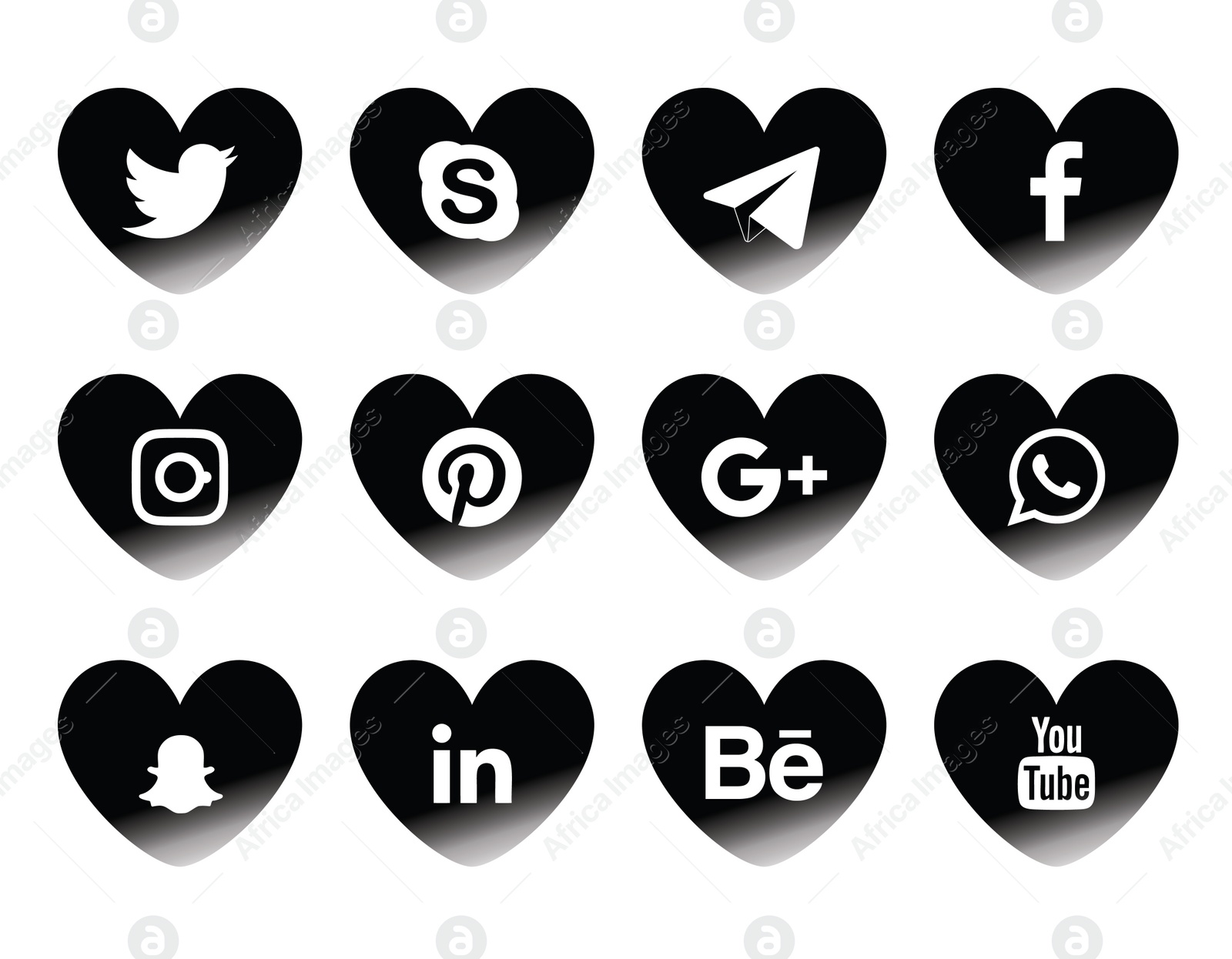 Illustration of MYKOLAIV, UKRAINE - APRIL 5, 2020: Collection of different social media apps icons, black and white