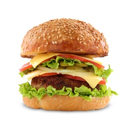 Vegetarian burger with delicious patty isolated on white