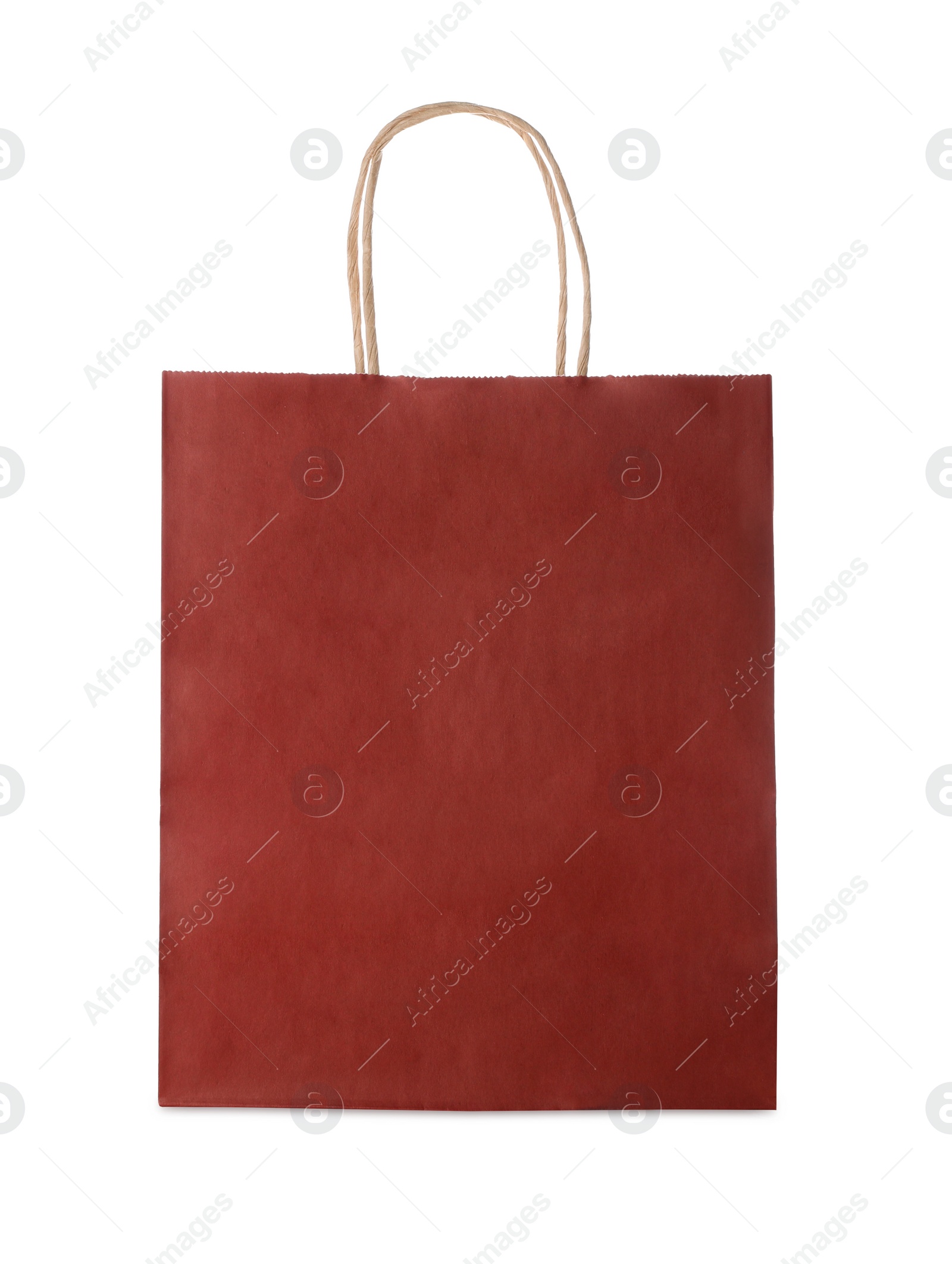 Photo of Blank red paper bag on white background. Space for design