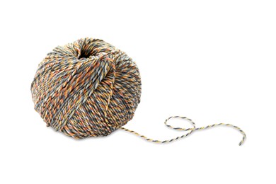 Photo of Soft colorful woolen yarn on white background