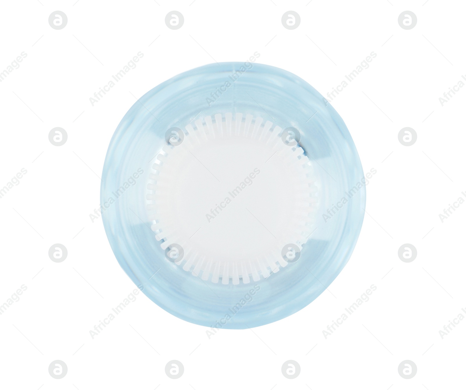 Photo of Plastic bottle with pure water on white background, top view