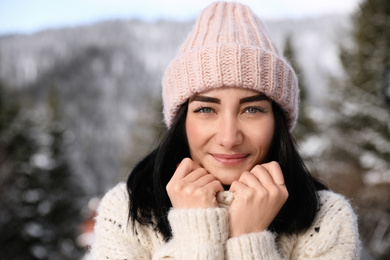 Portrait of beautiful young woman on winter day