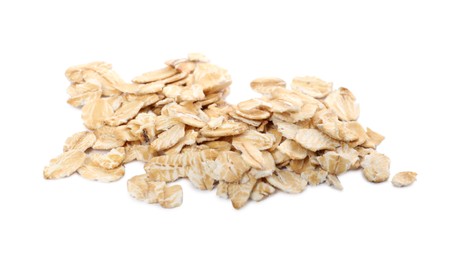 Photo of Pile of rolled oats isolated on white