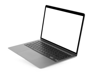 Photo of Laptop with blank screen isolated on white