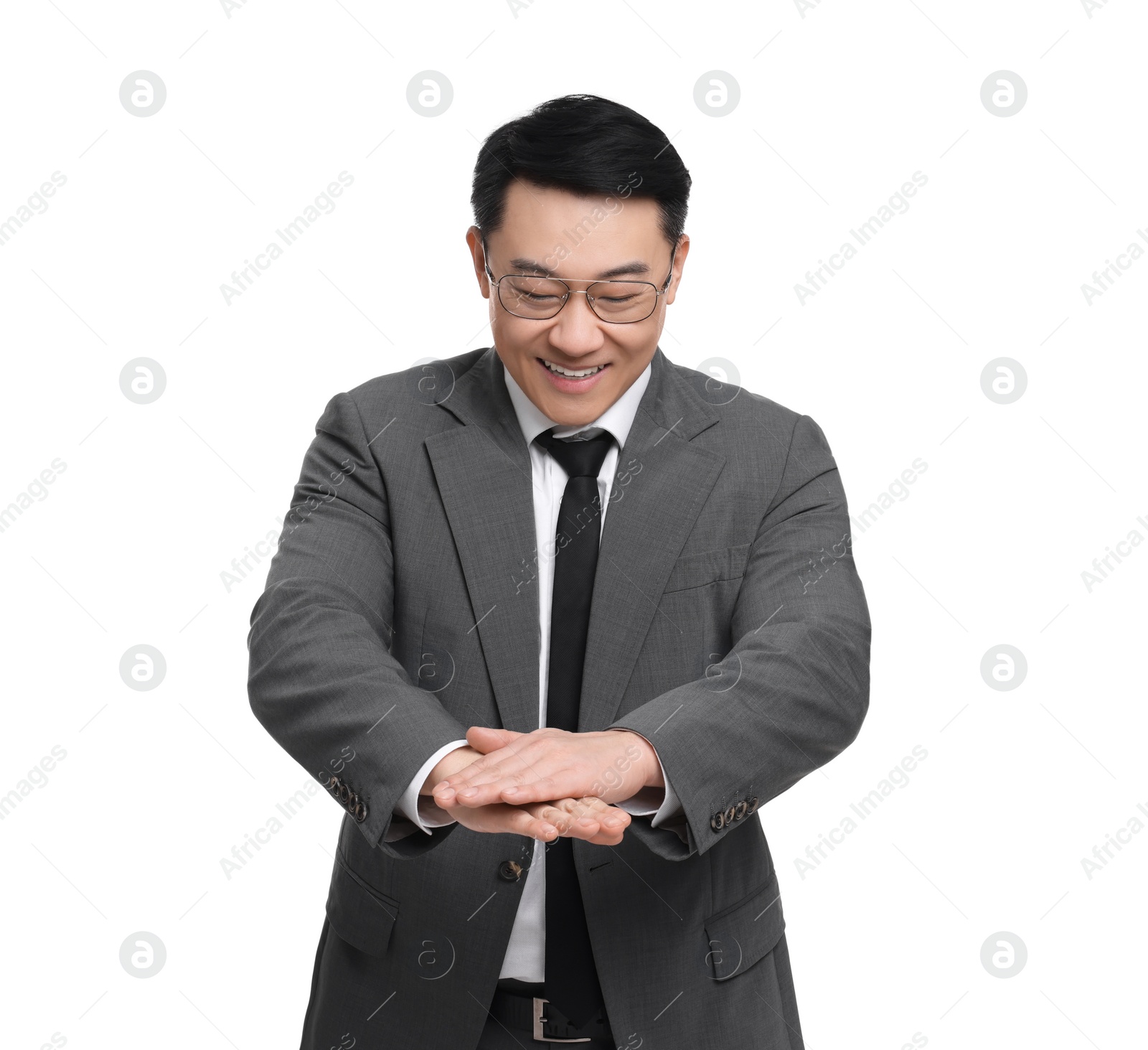 Photo of Businessman in suit posing on white background