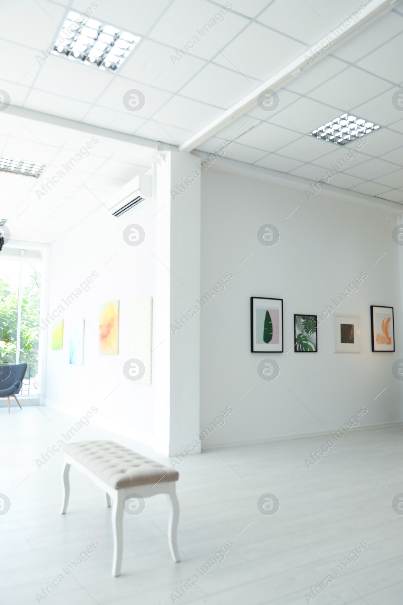 Photo of Empty hall of modern art gallery with exhibits