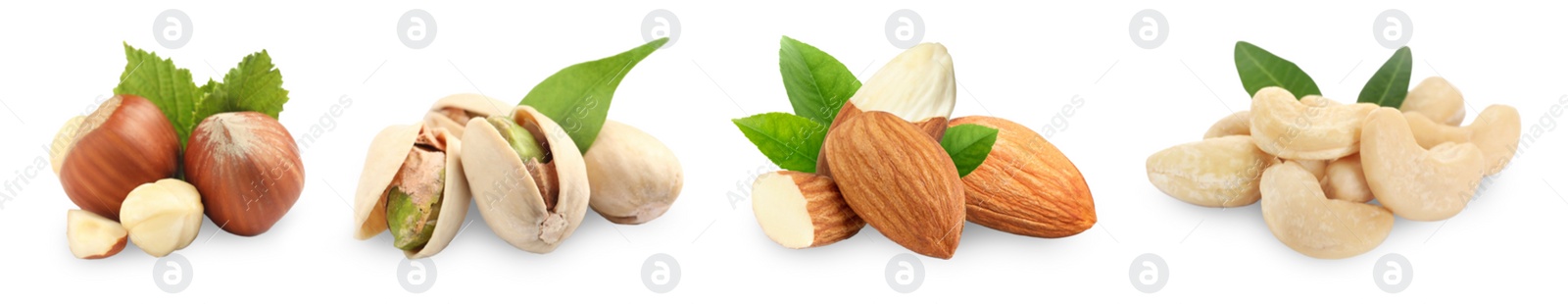 Image of Many different nuts isolated on white, set