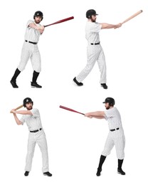 Image of Baseball player with bat on white background, set of photos