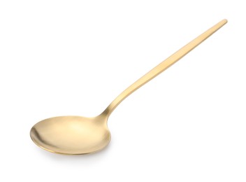 One shiny golden spoon isolated on white