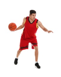 Photo of Basketball player with ball on white background