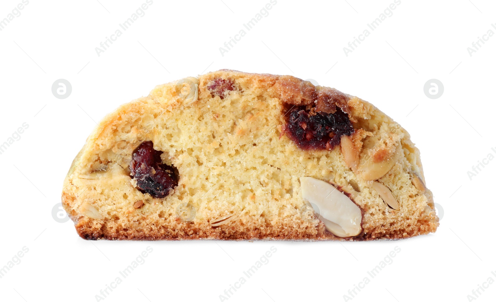 Photo of Slice of tasty cantucci with berry isolated on white, top view. Traditional Italian almond biscuits