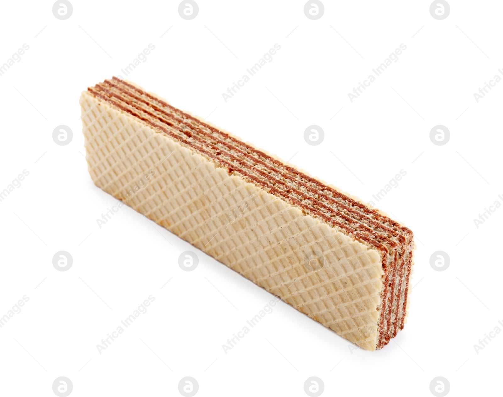 Photo of Delicious crispy wafer on white background. Sweet food