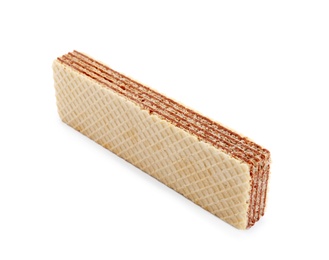 Photo of Delicious crispy wafer on white background. Sweet food