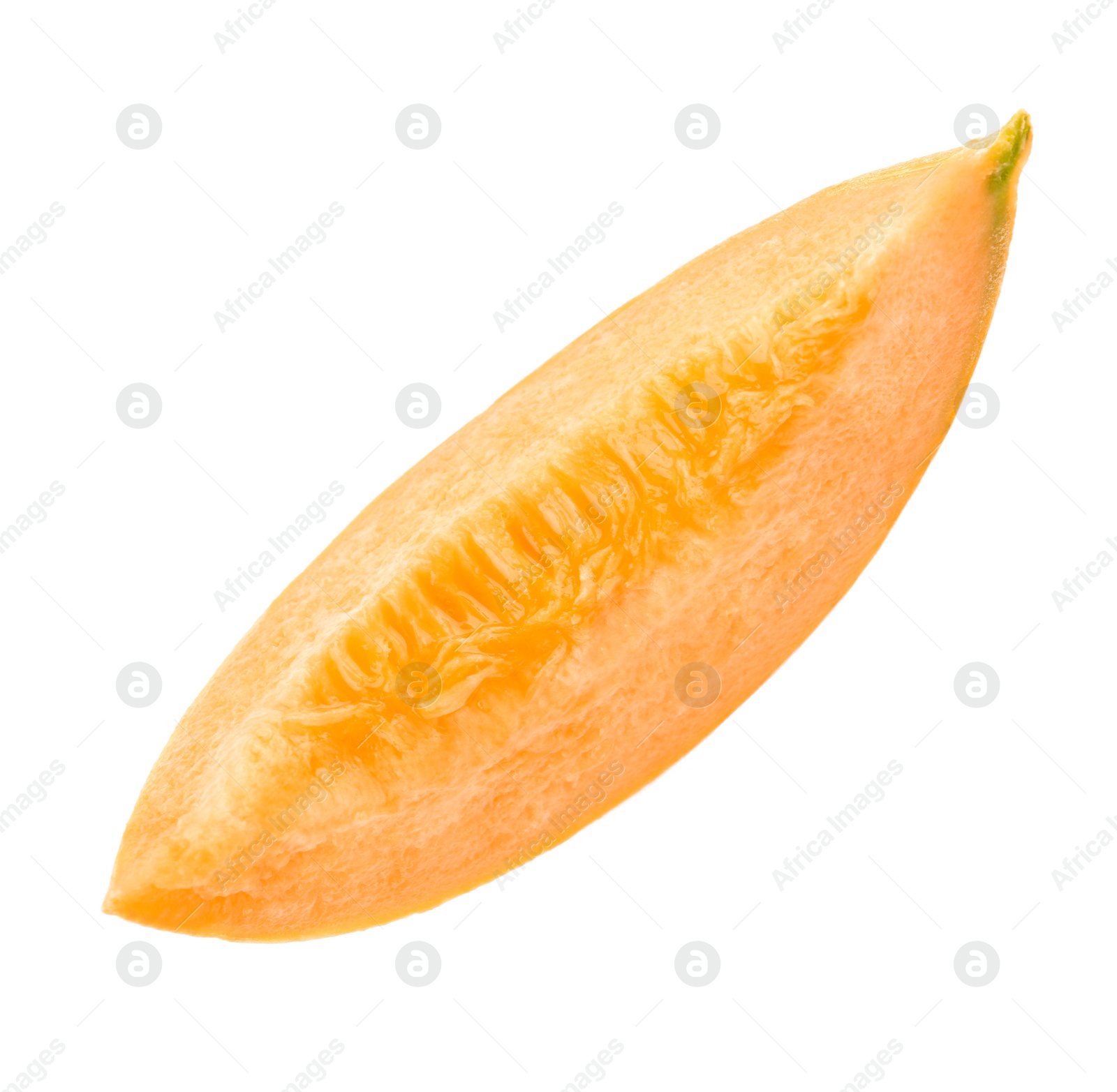 Photo of Slice of tasty ripe melon on white background, top view
