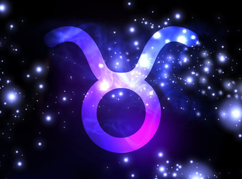 Illustration of Taurus astrological sign and night sky with stars. Illustration 