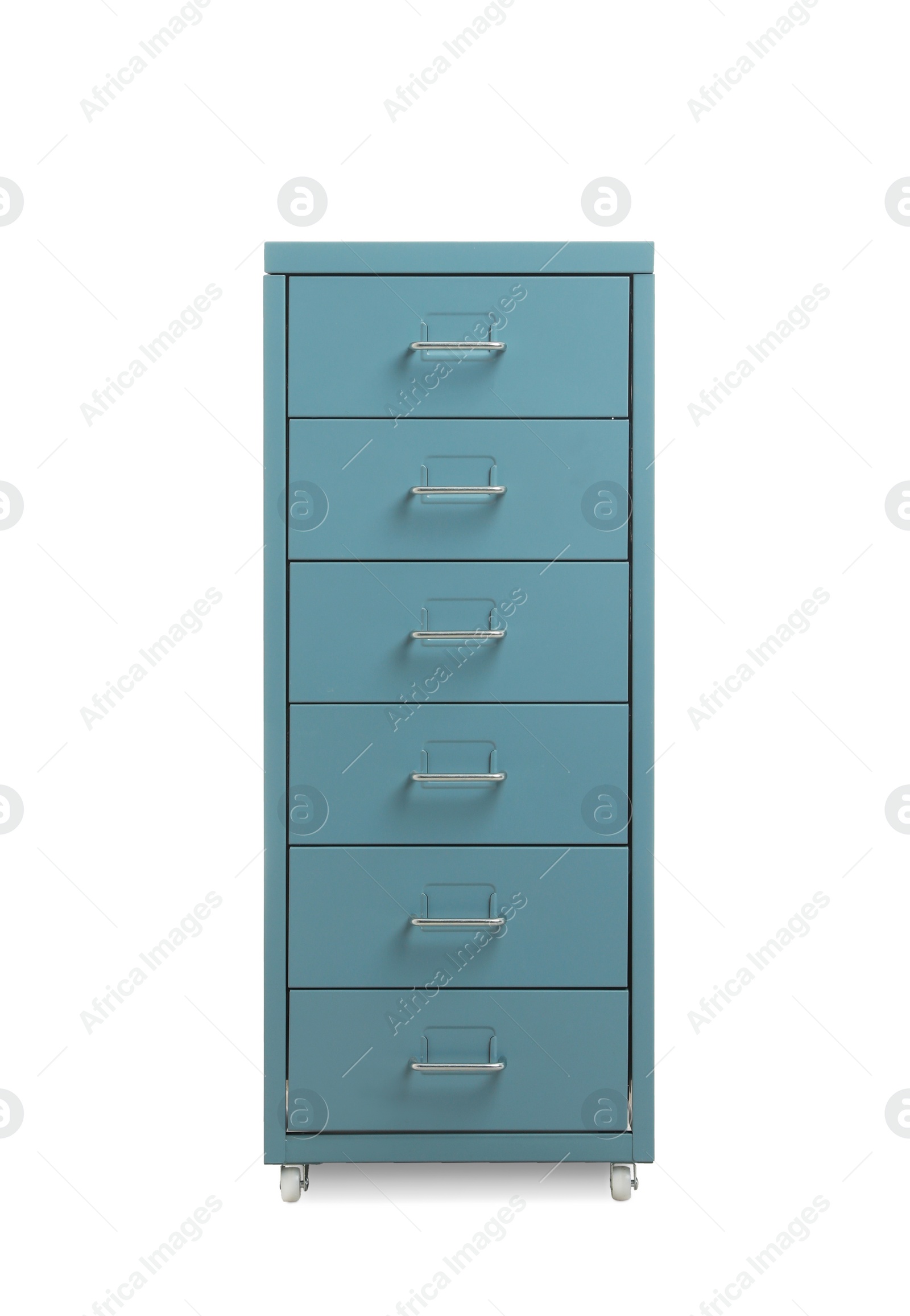 Photo of Blue chest of drawers isolated on white