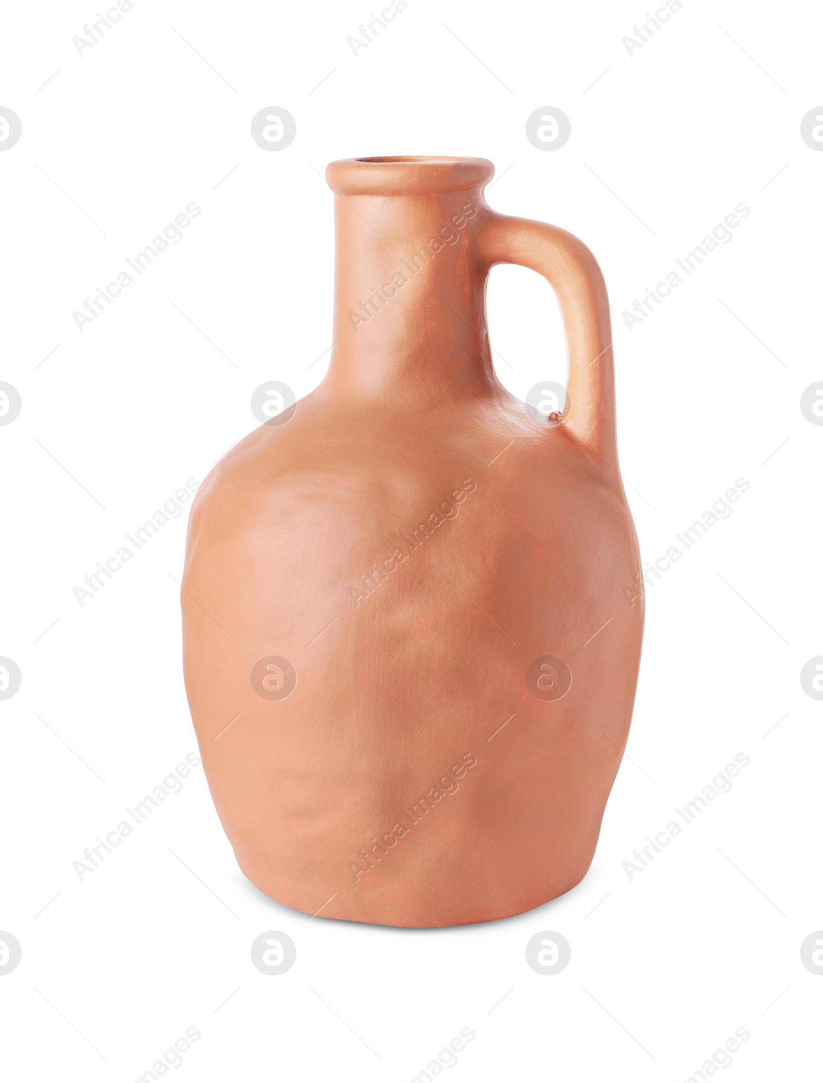 Photo of Clay flagon with handle isolated on white