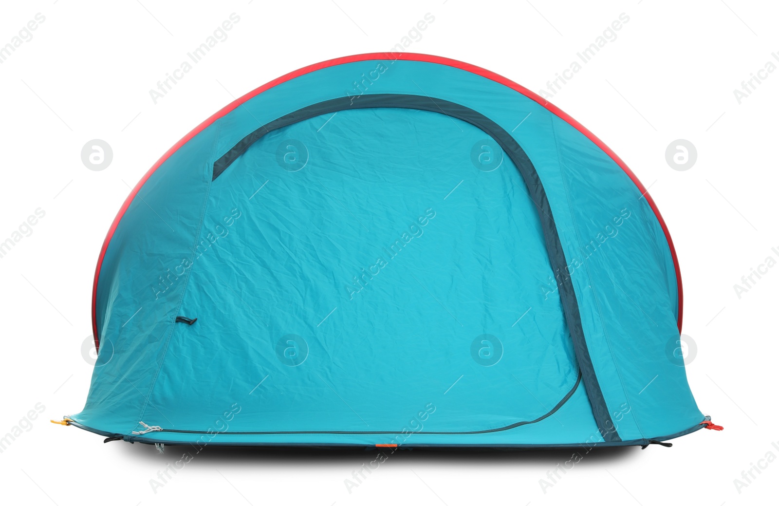 Photo of Light blue camping tent on white background