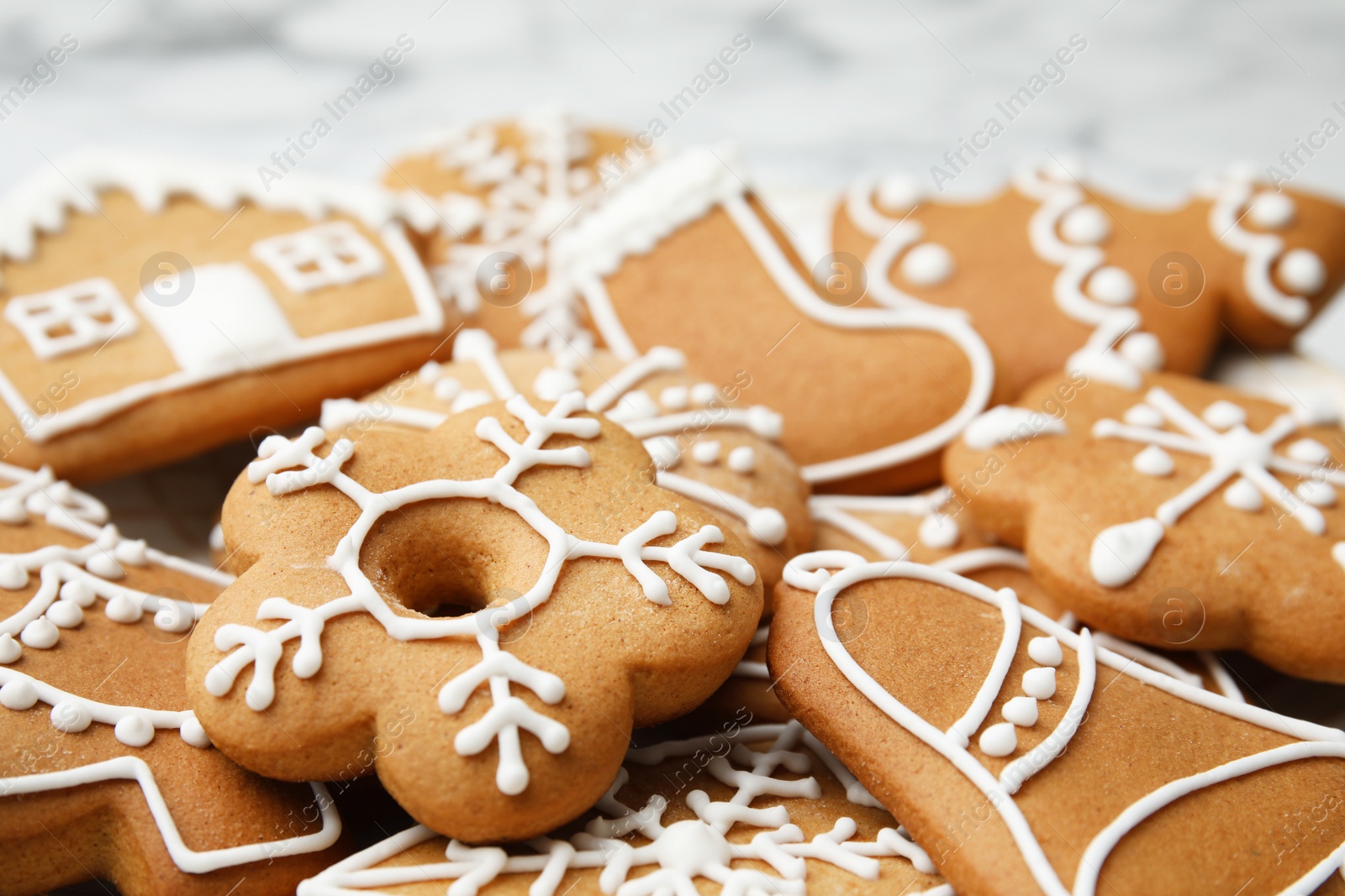 Photo of Tasty homemade Christmas cookies, closeup