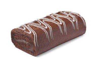 Tasty chocolate cake roll isolated on white