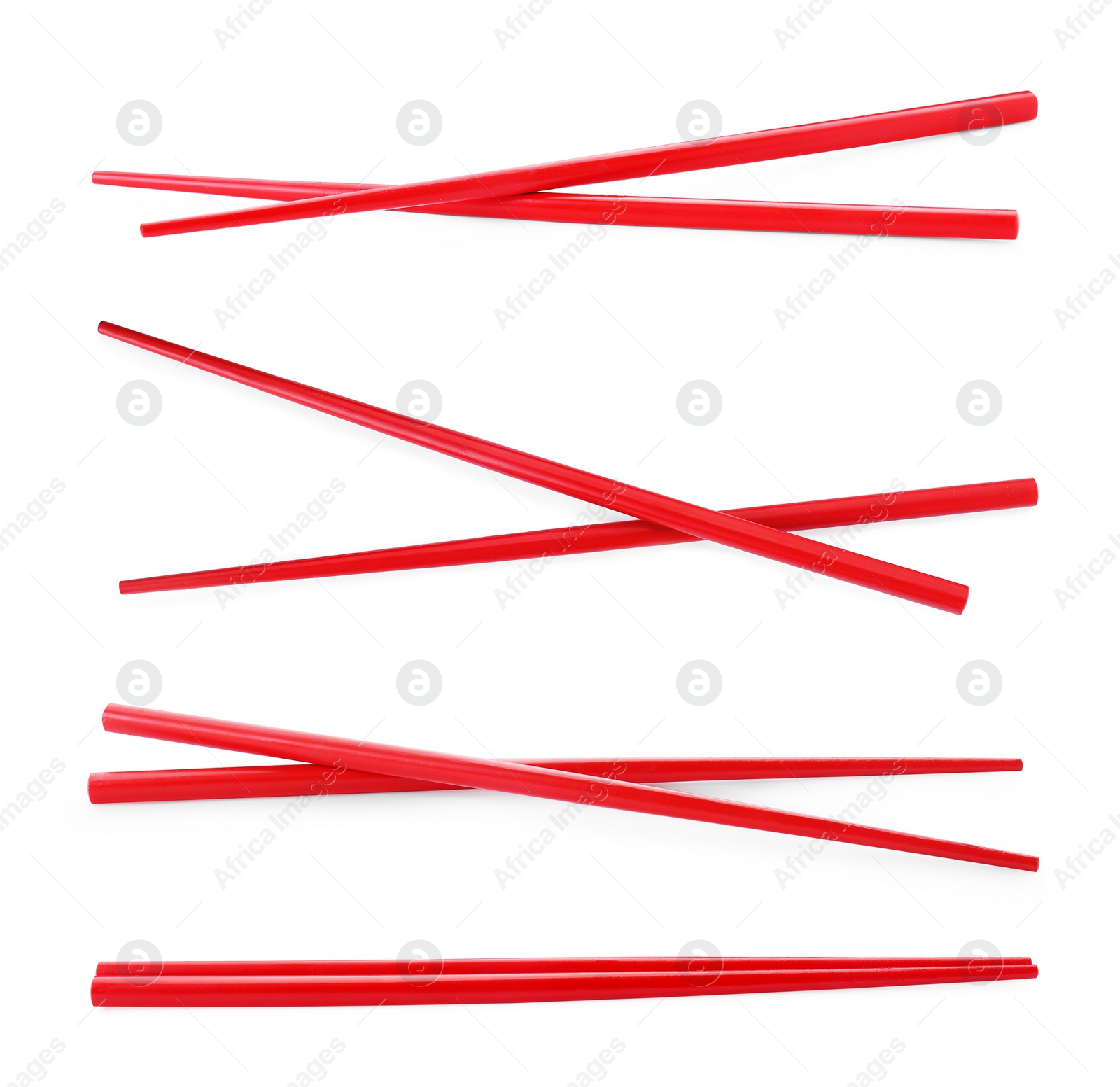 Image of Collage with red chopsticks isolated on white