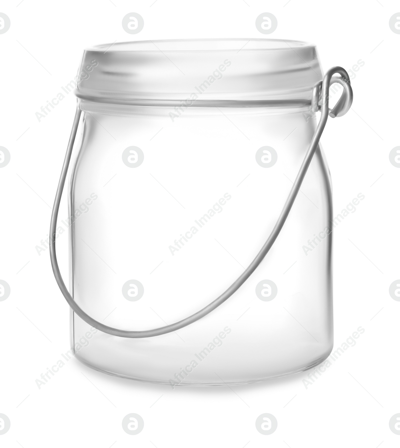 Photo of Open empty glass jar isolated on white