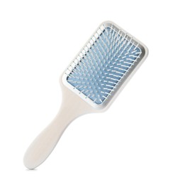 Photo of New modern hair brush isolated on white