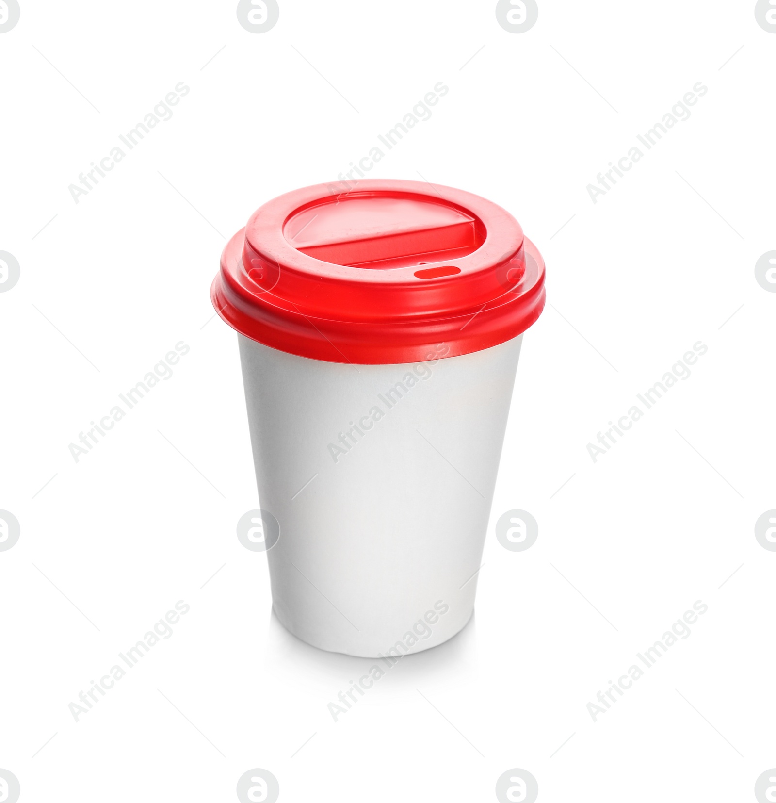 Photo of Takeaway paper coffee cup with lid on white background. Space for design