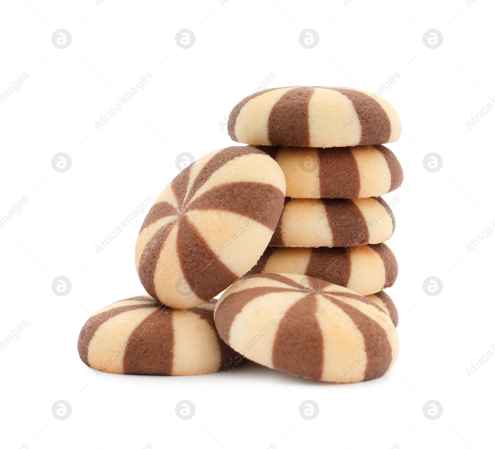 Photo of Sweet delicious striped cookies on white background