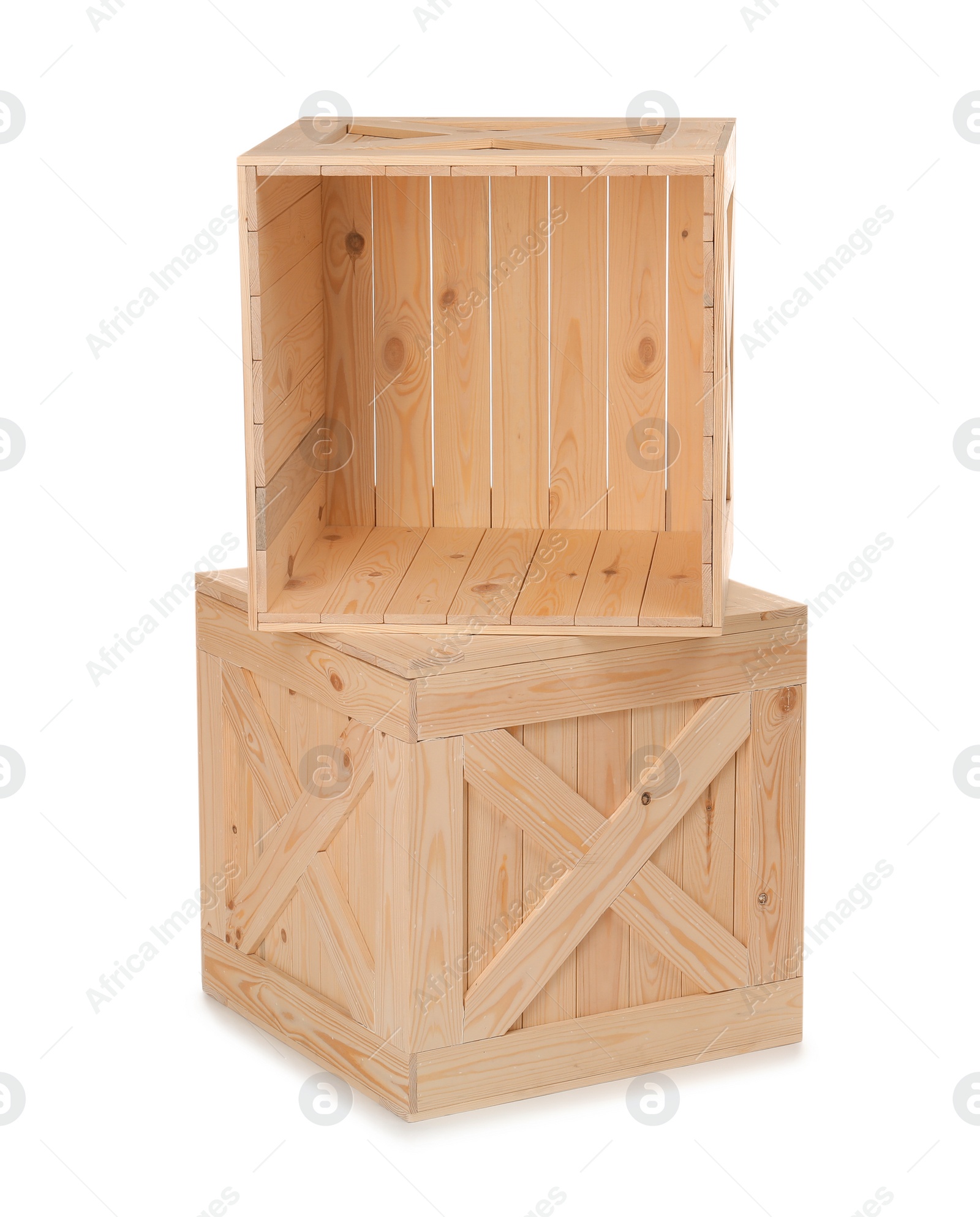 Photo of Wooden crates isolated on white. Delivery service