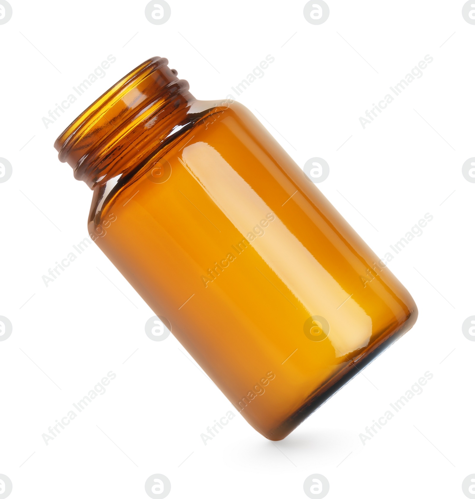 Photo of One glass pill bottle isolated on white