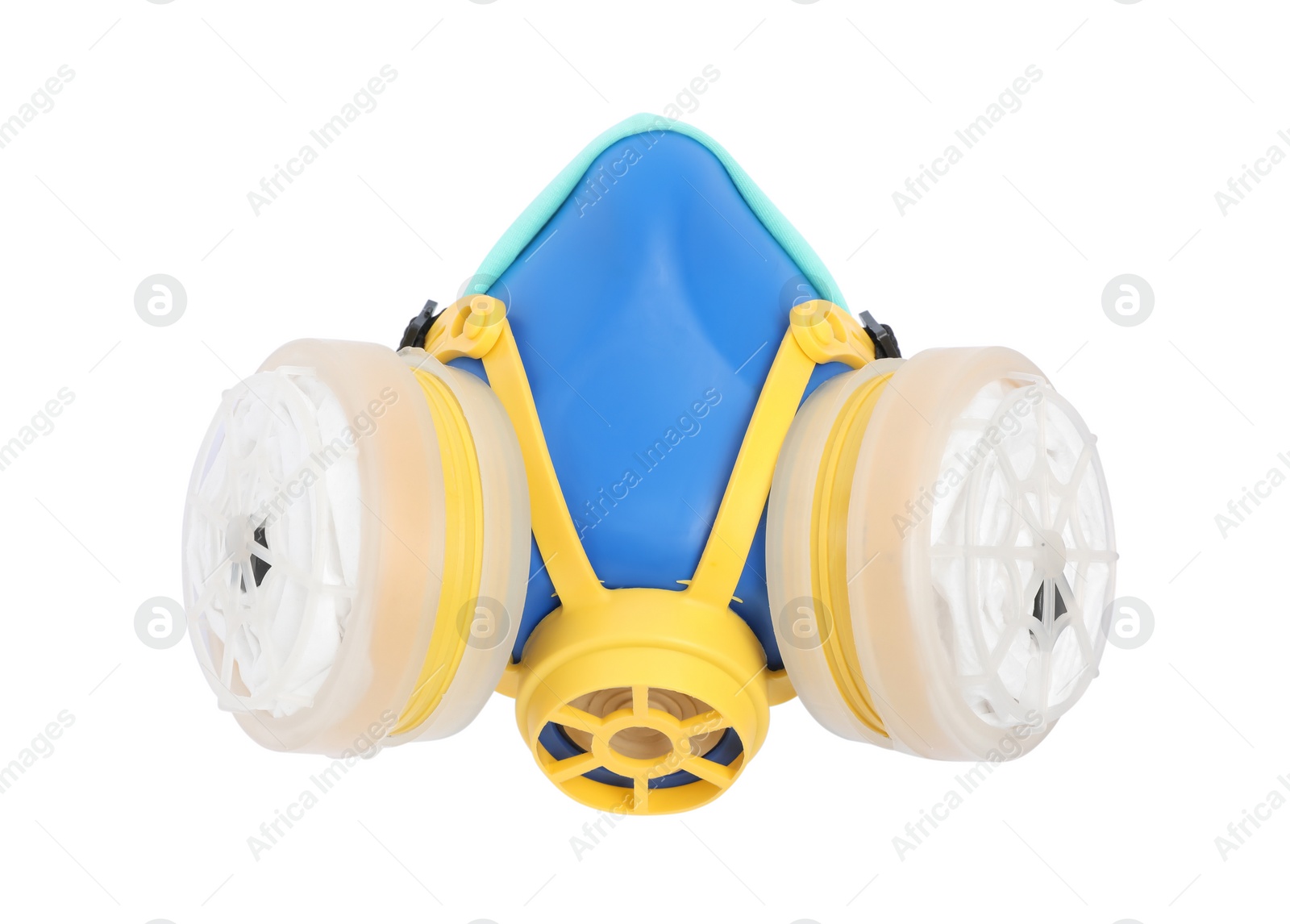 Photo of Respirator mask isolated on white. Safety equipment