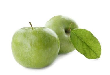 Fresh green apples on white background