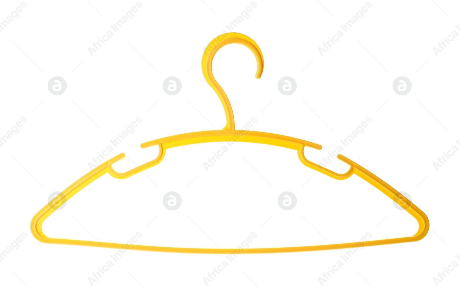 Photo of Empty plastic hanger isolated on white. Wardrobe accessory