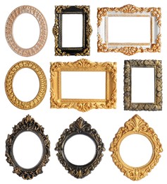 Set of different old fashioned frames on white background