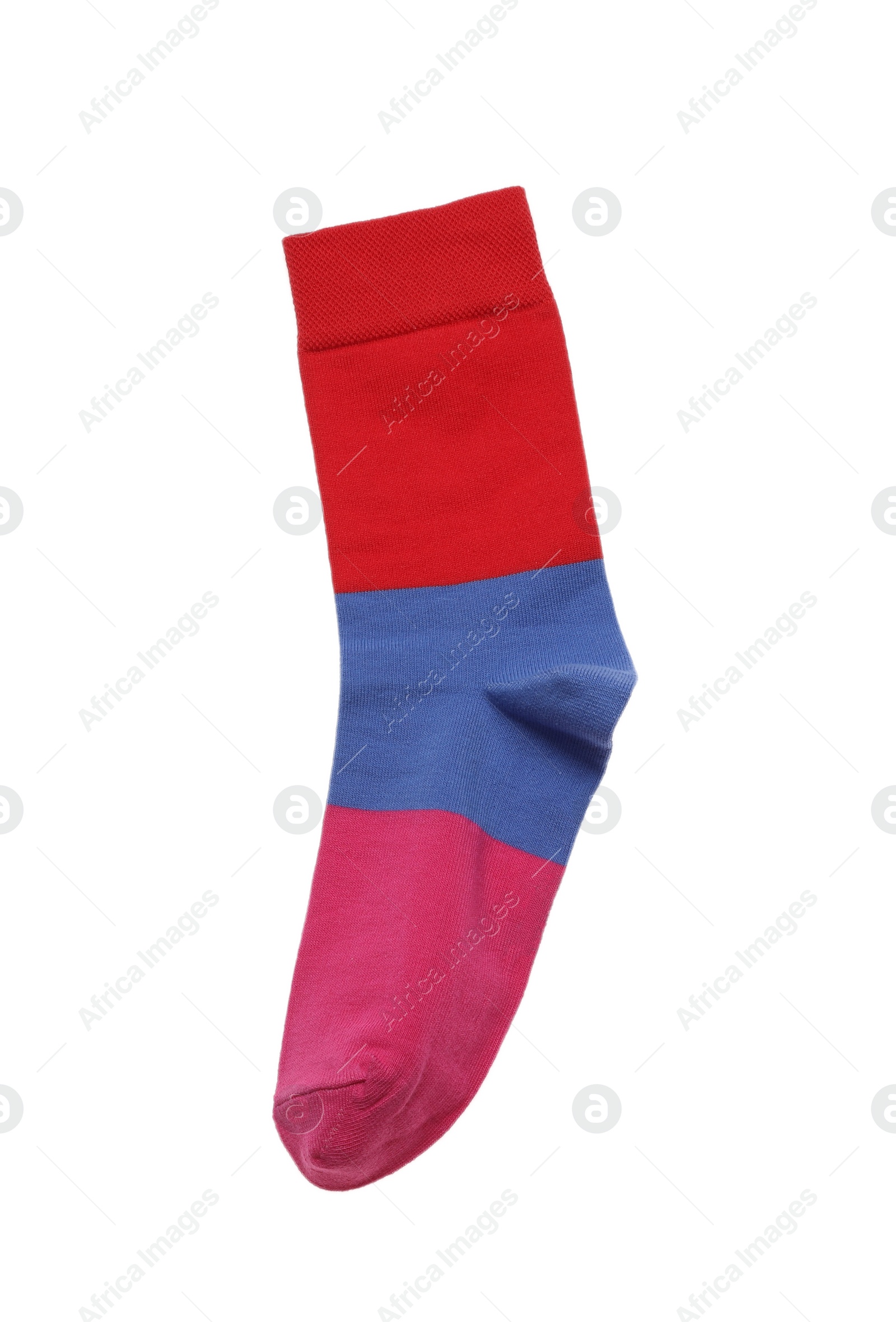 Photo of Striped sock isolated on white, top view