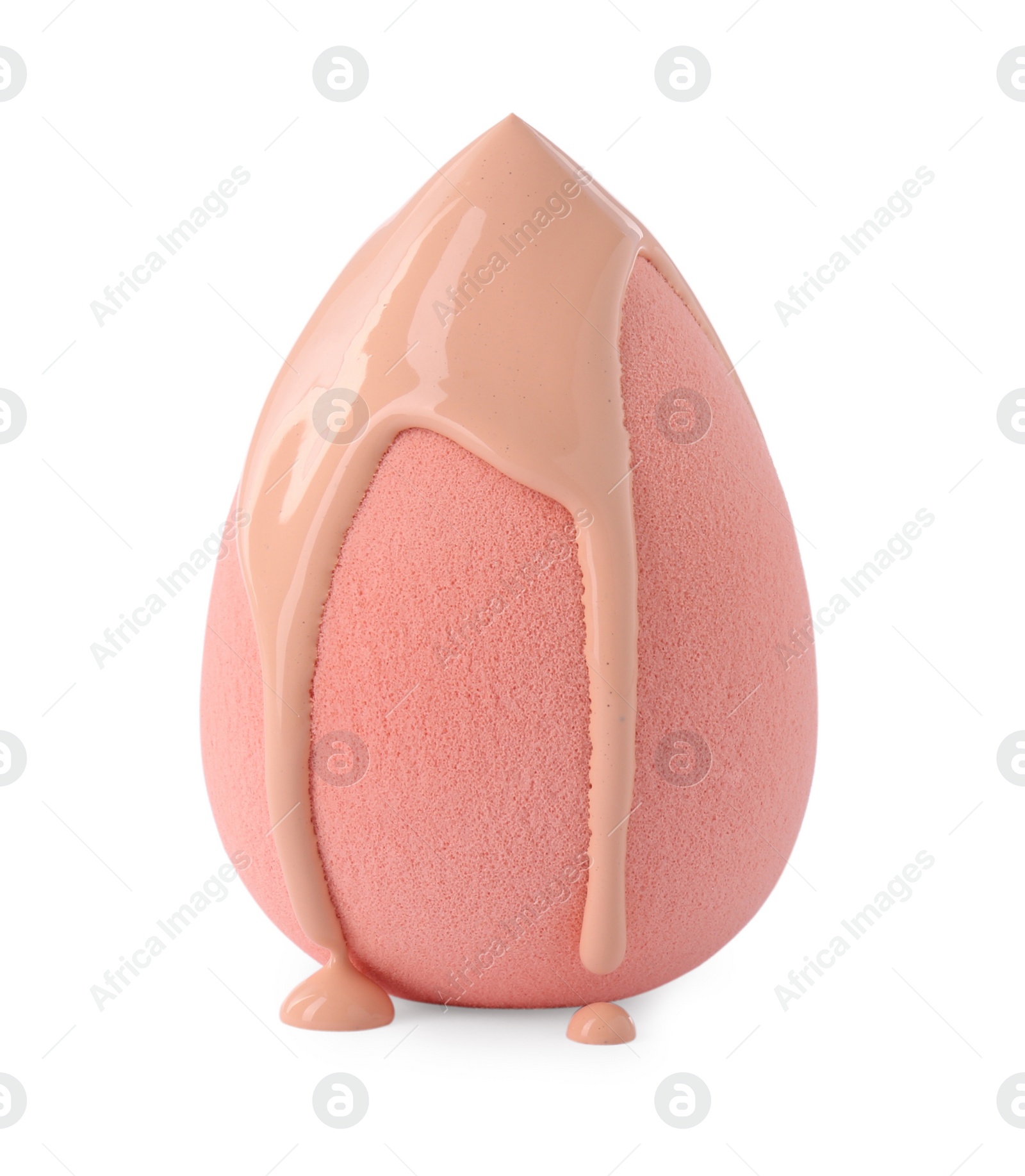 Photo of Makeup sponge with skin foundation isolated on white