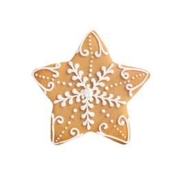 Tasty star shaped Christmas cookie isolated on white