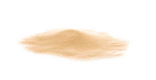 Photo of Heap of dry beach sand on white background