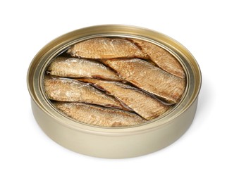 One tin can of sprats isolated on white